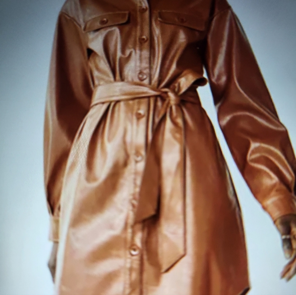 Women's Tan Belted Varsity Jacket Faux Leather